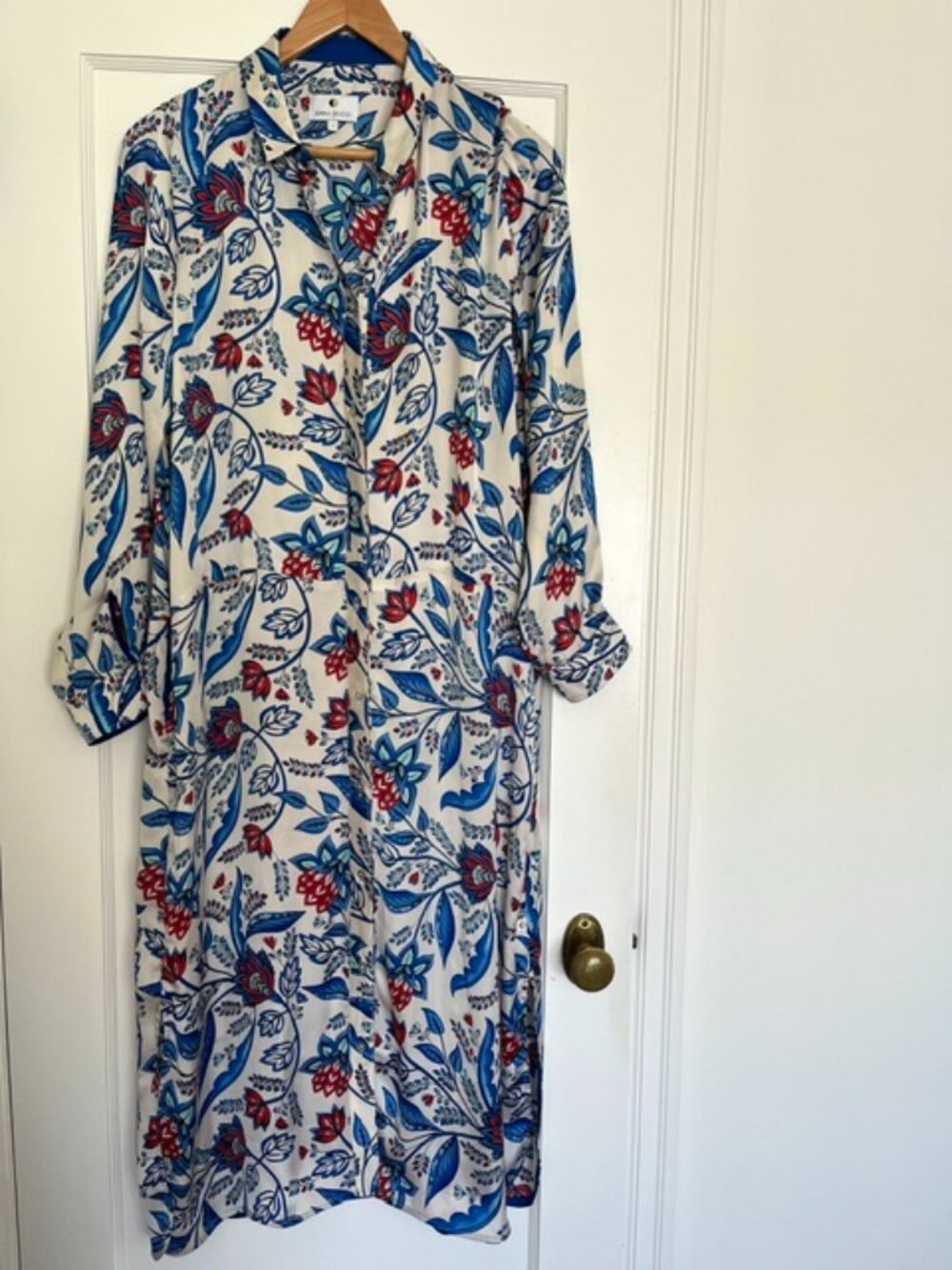 French Designer Emma Ducci 100% Silk Maxi Shirt Dress | Size 10